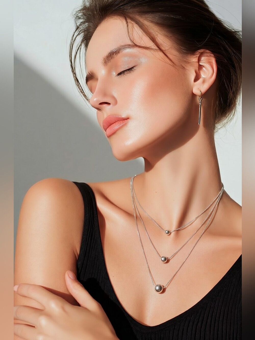 NWT NADINE WEST Silver Triple Strand Suspended Ball Necklace